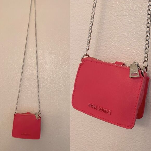 Steve Madden Handbags - Steve Madden hot pink faux leather purse chain crossbody mini wallet NEW 4x5